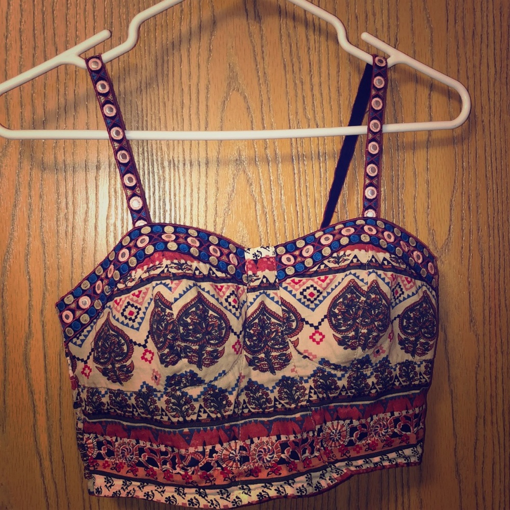 Multi fabric crop top with spaghetti straps